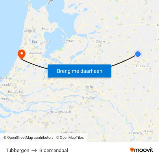 Tubbergen to Bloemendaal map