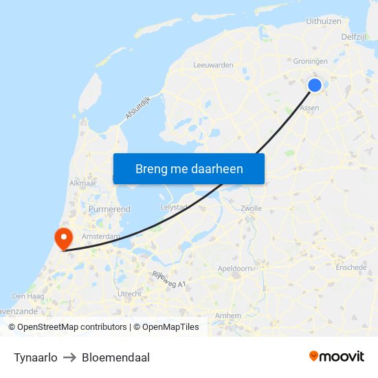 Tynaarlo to Bloemendaal map