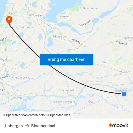Ubbergen to Bloemendaal map