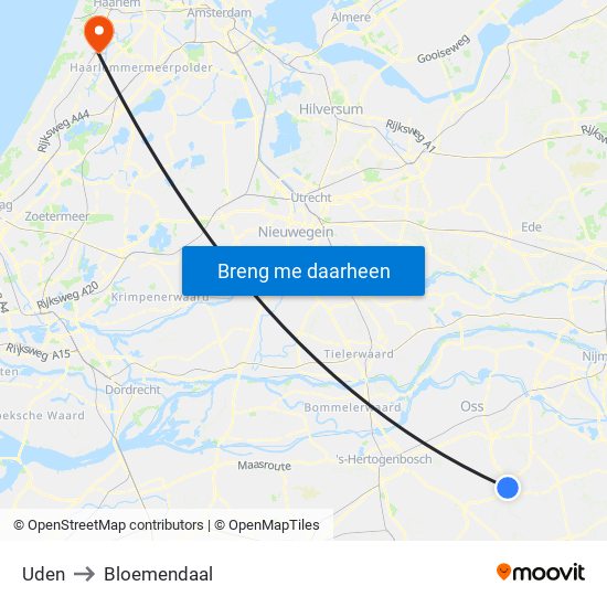 Uden to Bloemendaal map