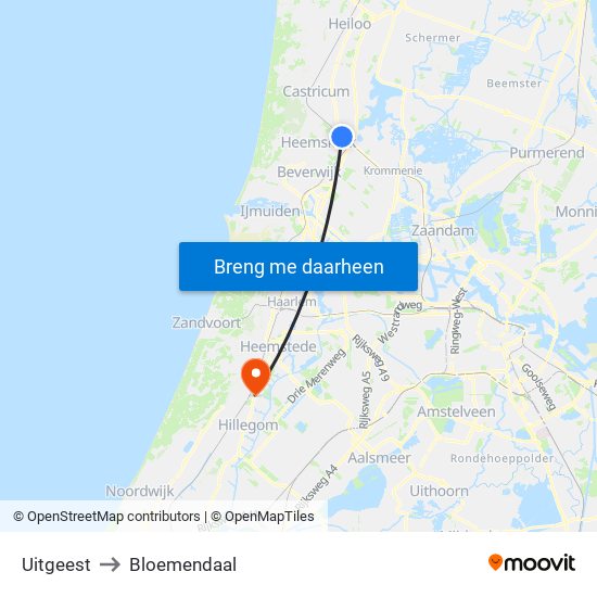 Uitgeest to Bloemendaal map