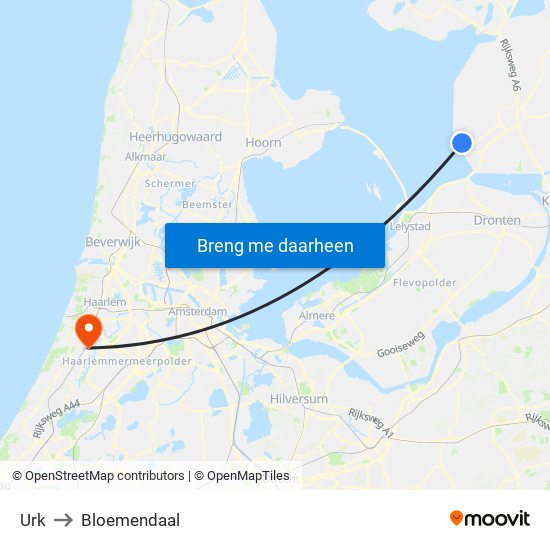 Urk to Bloemendaal map