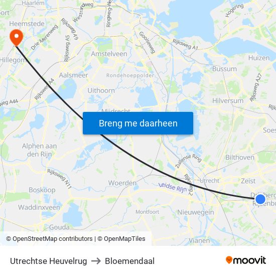 Utrechtse Heuvelrug to Bloemendaal map