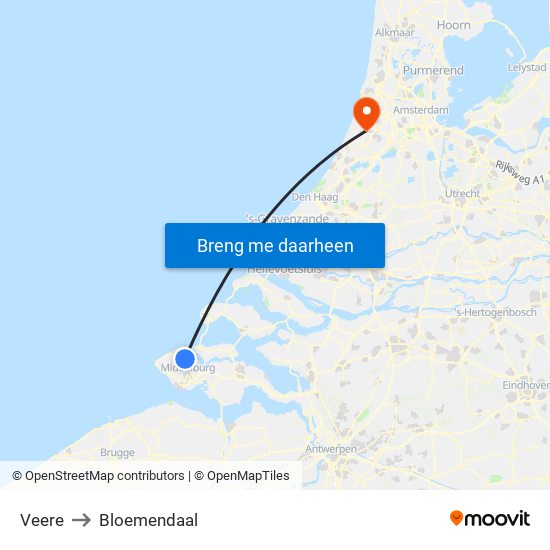 Veere to Bloemendaal map