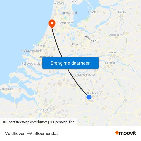 Veldhoven to Bloemendaal map