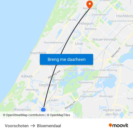 Voorschoten to Bloemendaal map