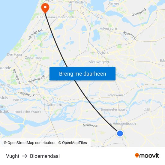 Vught to Bloemendaal map