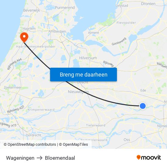 Wageningen to Bloemendaal map