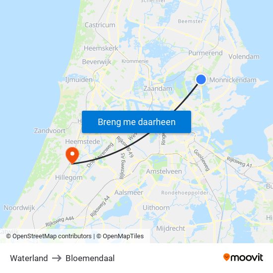 Waterland to Bloemendaal map