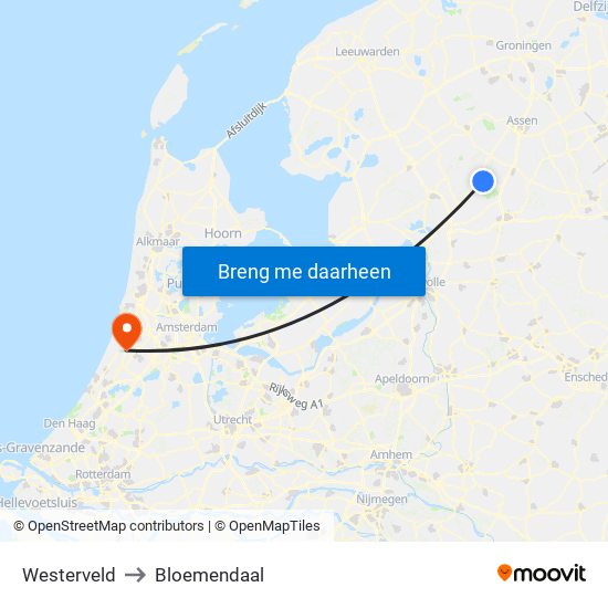 Westerveld to Bloemendaal map