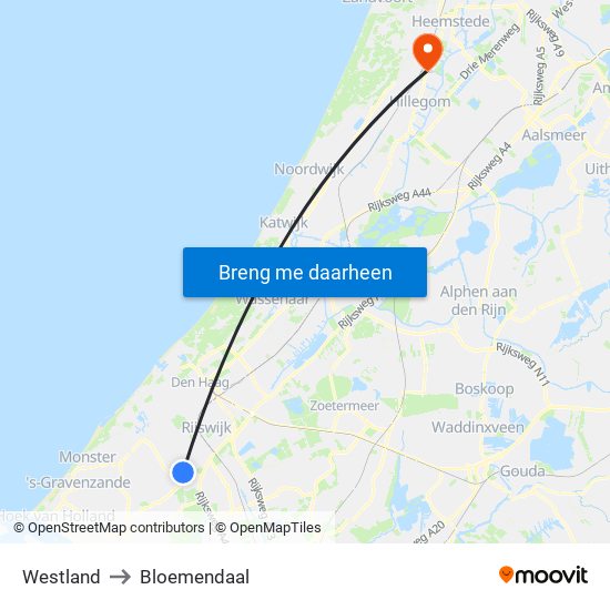 Westland to Bloemendaal map