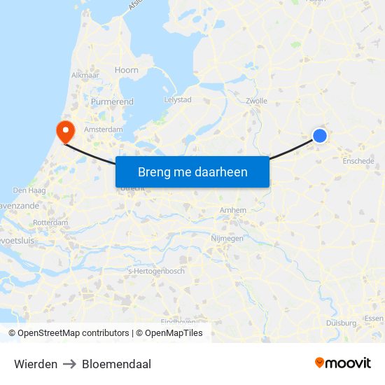 Wierden to Bloemendaal map
