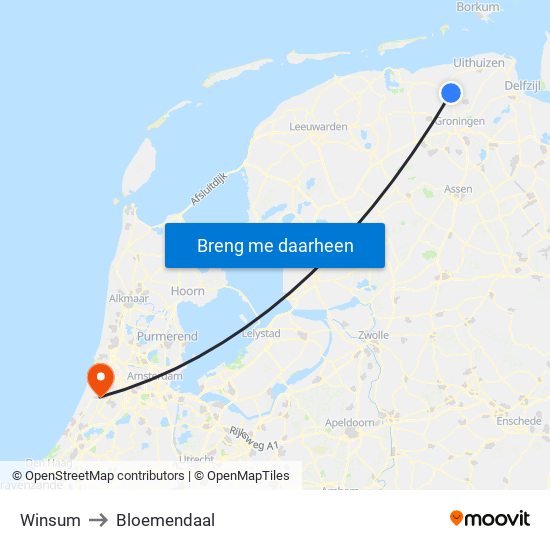 Winsum to Bloemendaal map