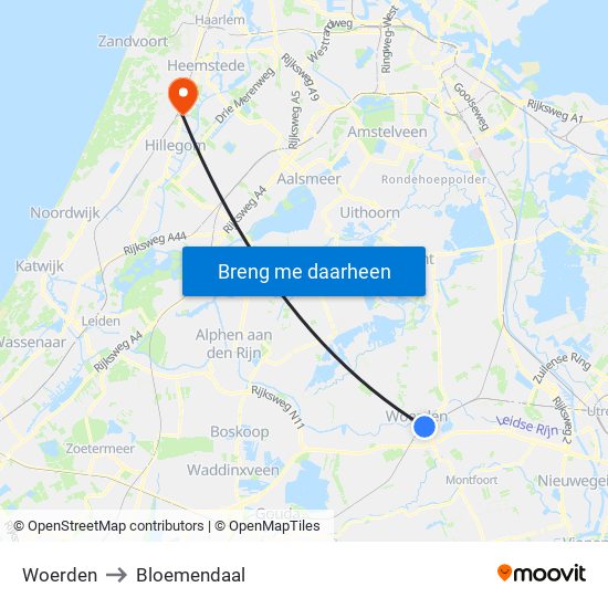 Woerden to Bloemendaal map