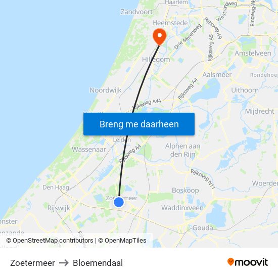 Zoetermeer to Bloemendaal map