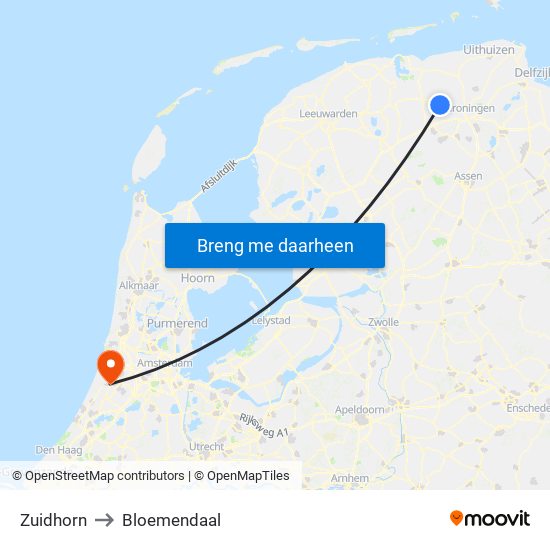 Zuidhorn to Bloemendaal map