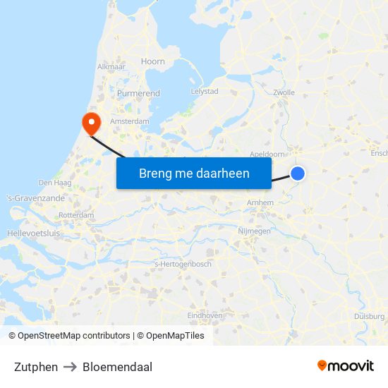 Zutphen to Bloemendaal map