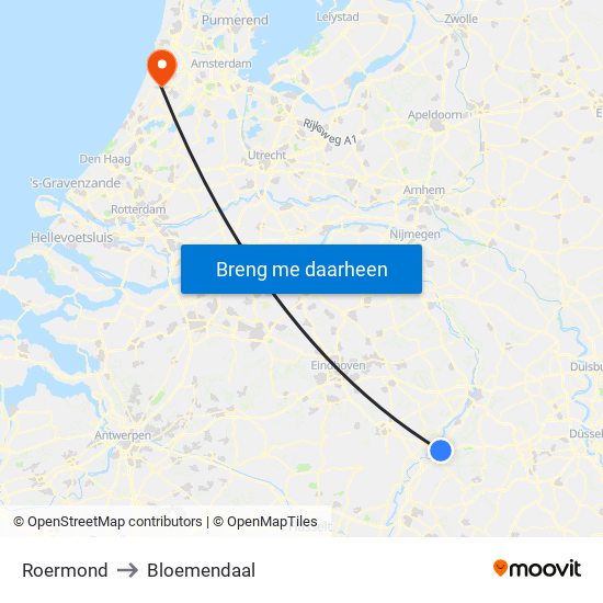 Roermond to Bloemendaal map