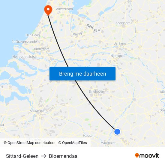 Sittard-Geleen to Bloemendaal map