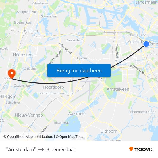 ""Amsterdam"" to Bloemendaal map