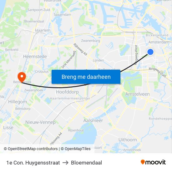 1e Con. Huygensstraat to Bloemendaal map