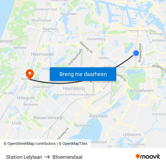 Station Lelylaan to Bloemendaal map