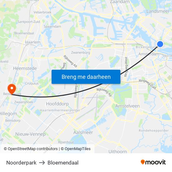 Noorderpark to Bloemendaal map