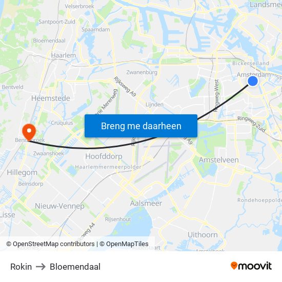 Rokin to Bloemendaal map