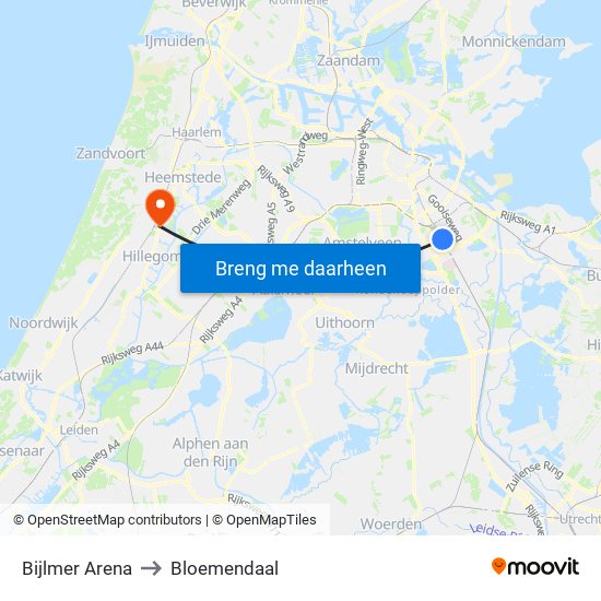 Bijlmer Arena to Bloemendaal map