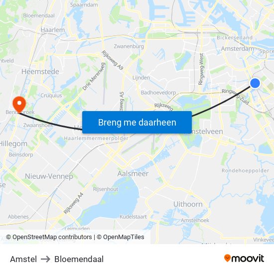 Amstel to Bloemendaal map