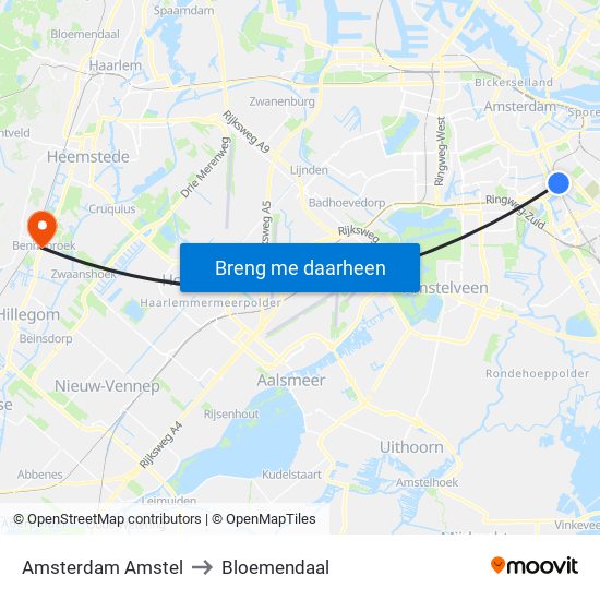 Amsterdam Amstel to Bloemendaal map