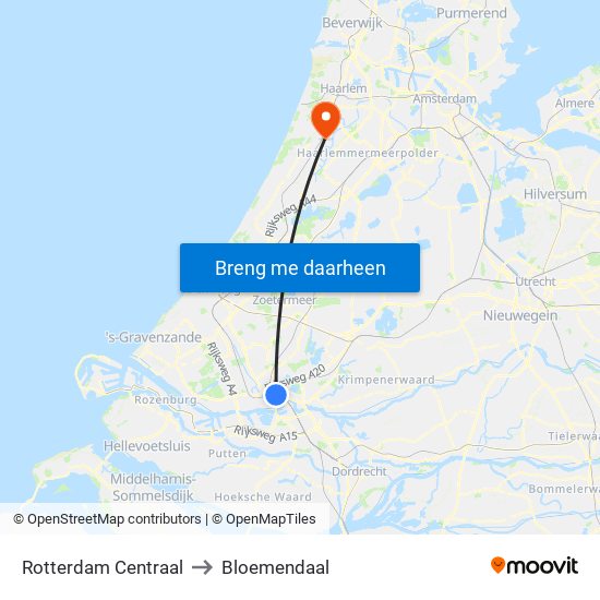 Rotterdam Centraal to Bloemendaal map