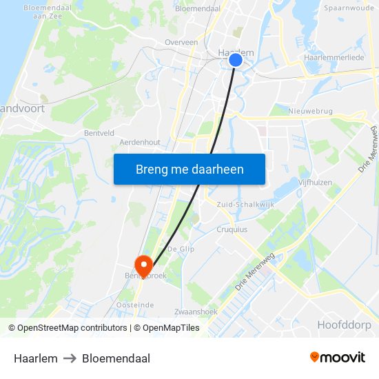 Haarlem to Bloemendaal map