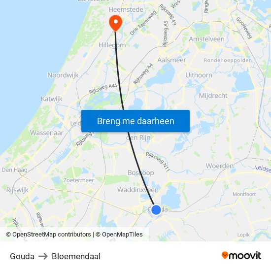 Gouda to Bloemendaal map