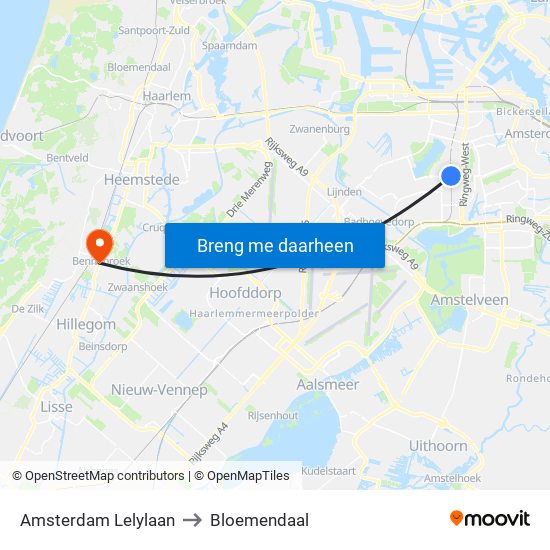 Amsterdam Lelylaan to Bloemendaal map