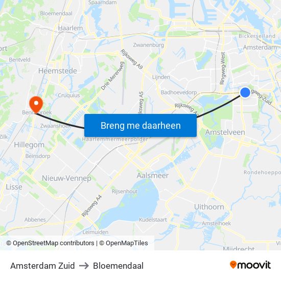 Amsterdam Zuid to Bloemendaal map