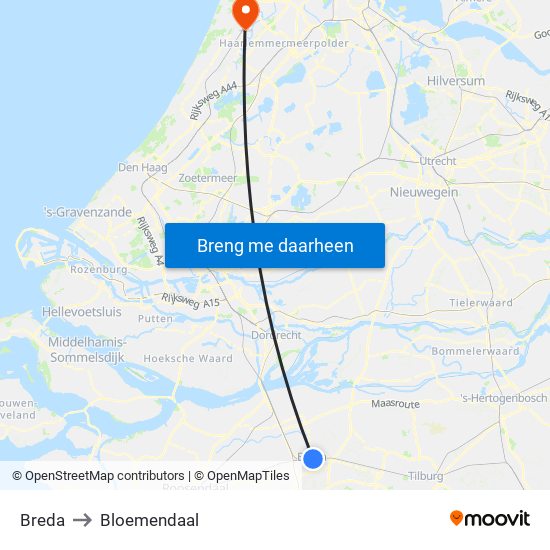 Breda to Bloemendaal map