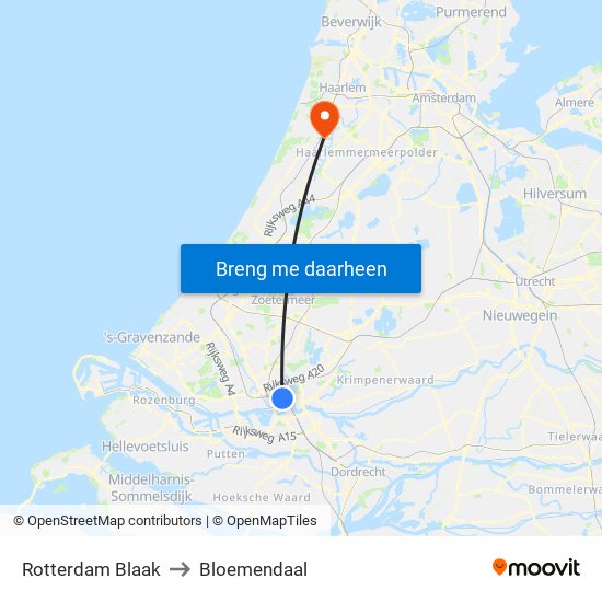 Rotterdam Blaak to Bloemendaal map