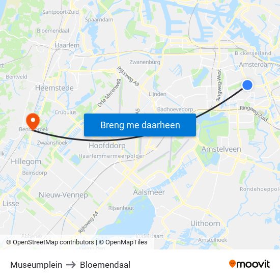 Museumplein to Bloemendaal map