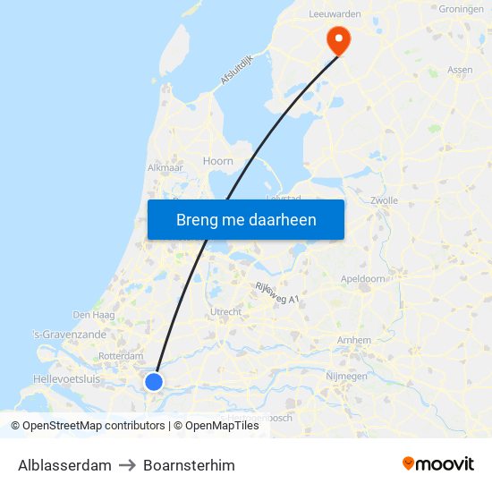 Alblasserdam to Boarnsterhim map