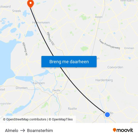 Almelo to Boarnsterhim map