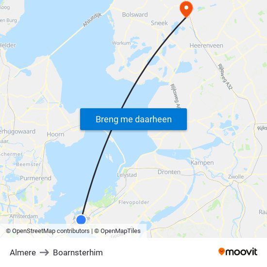 Almere to Boarnsterhim map