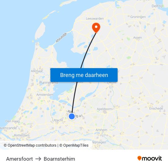 Amersfoort to Boarnsterhim map