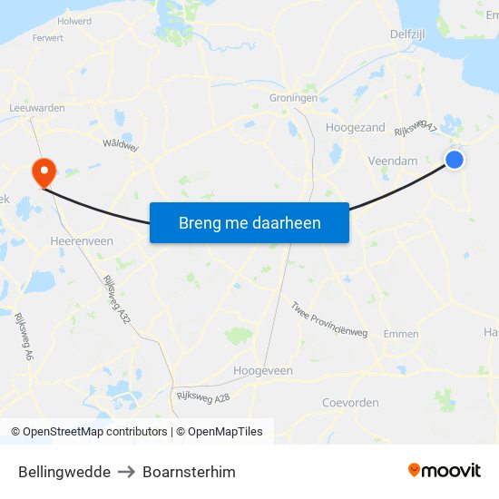 Bellingwedde to Boarnsterhim map