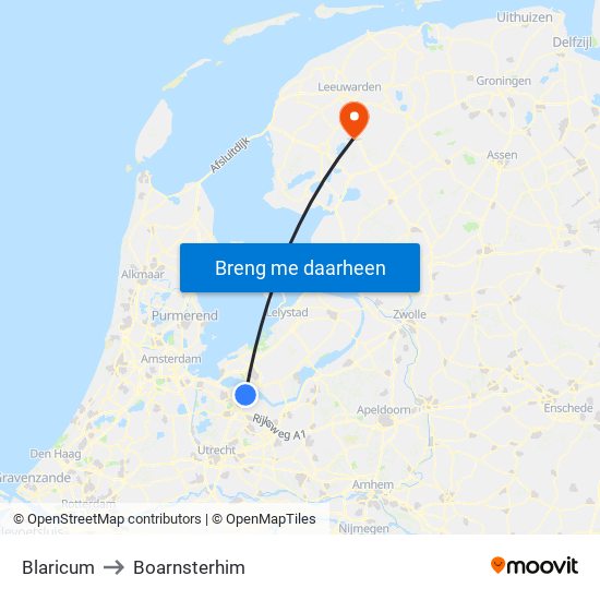 Blaricum to Boarnsterhim map
