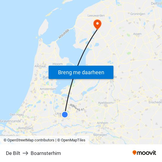 De Bilt to Boarnsterhim map