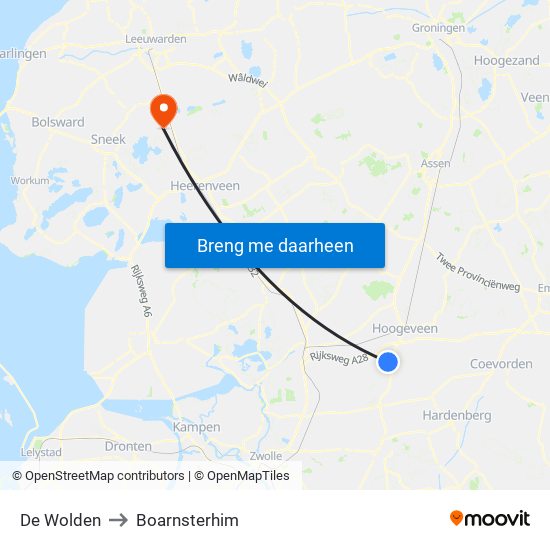 De Wolden to Boarnsterhim map