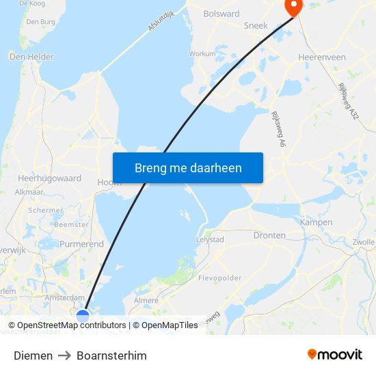 Diemen to Boarnsterhim map