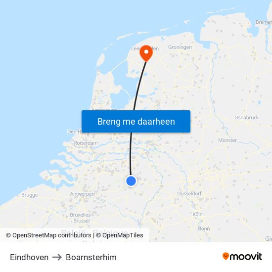 Eindhoven to Boarnsterhim map