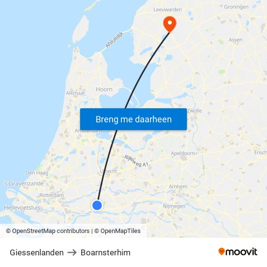 Giessenlanden to Boarnsterhim map
